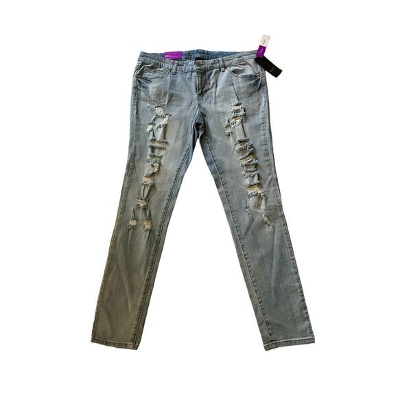 Mossimo Jeans Women Size 12 Blue Denim Light Wash Distressed Low-Rise Skinny Leg - Picture 4 of 7